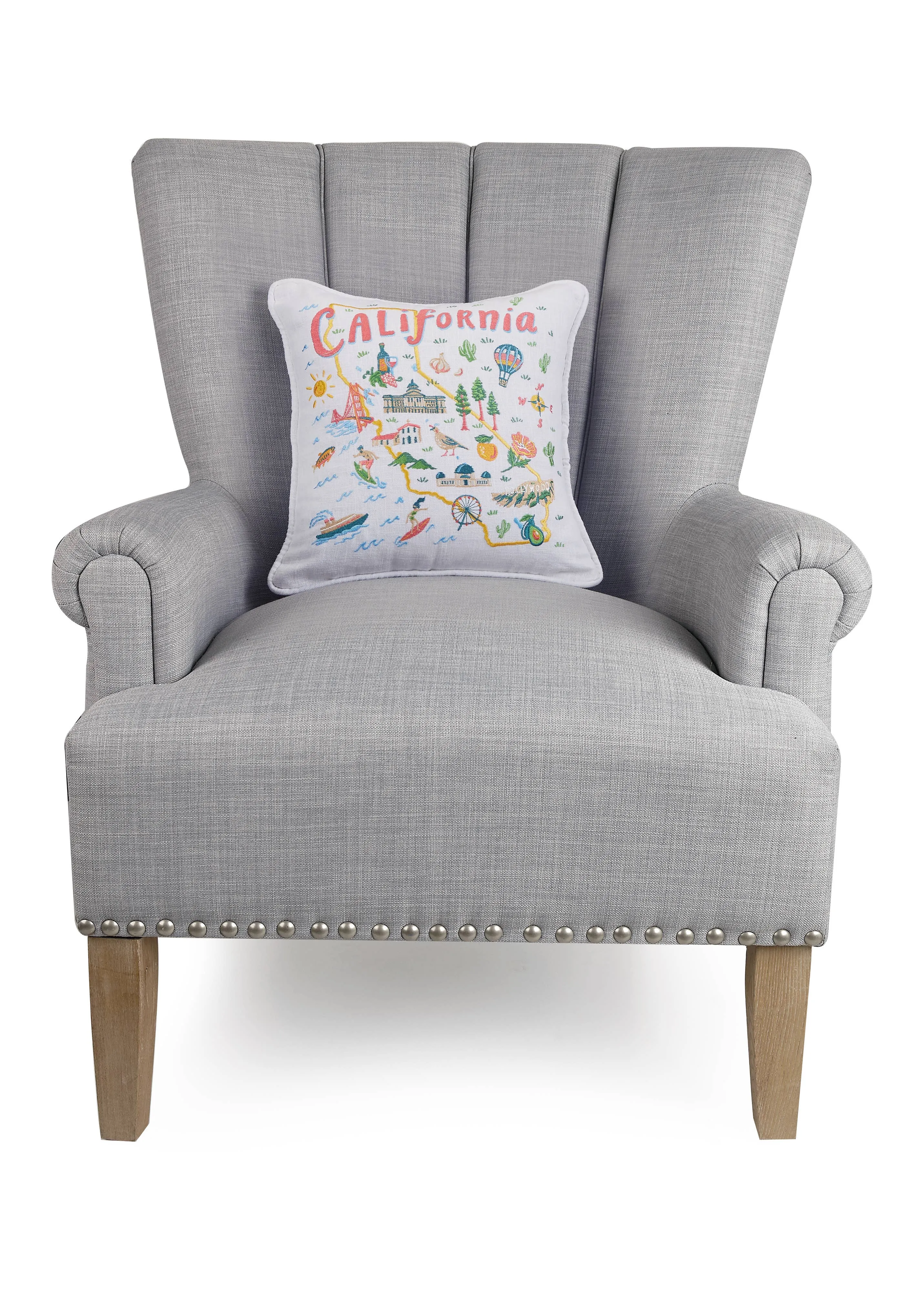 California Embroidered Pillow by Angela Staehling