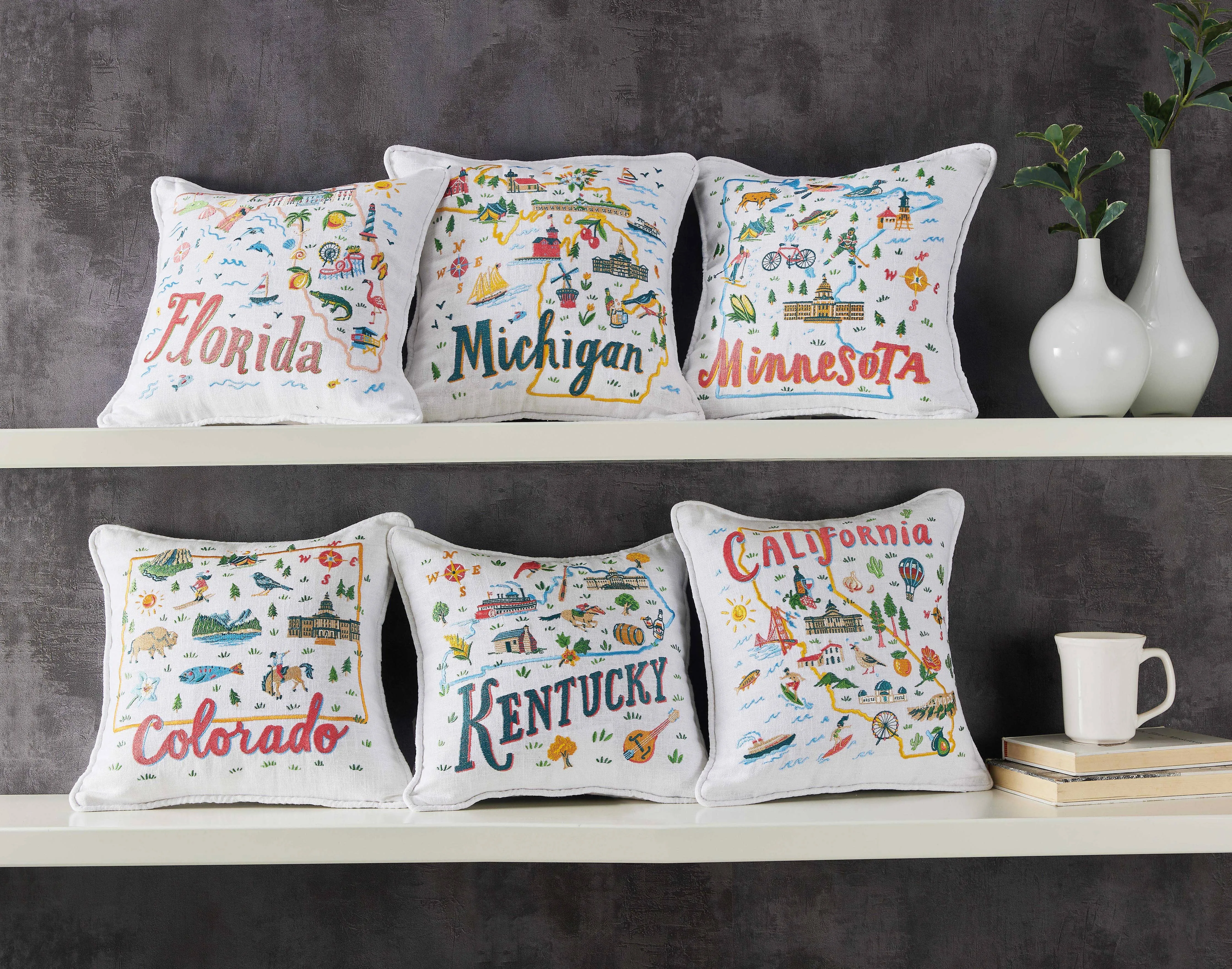 California Embroidered Pillow by Angela Staehling
