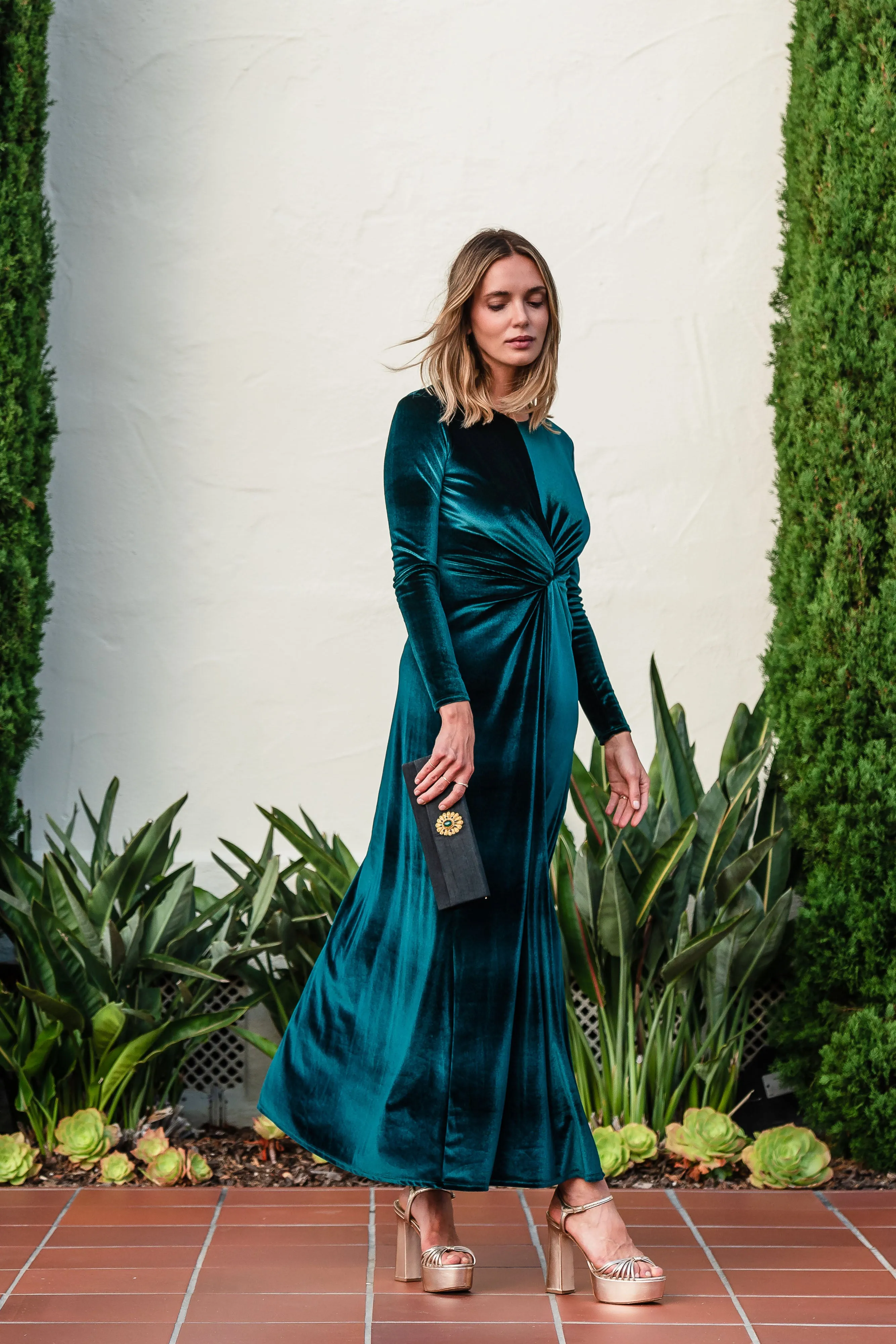Emerald Velvet Knot Dress