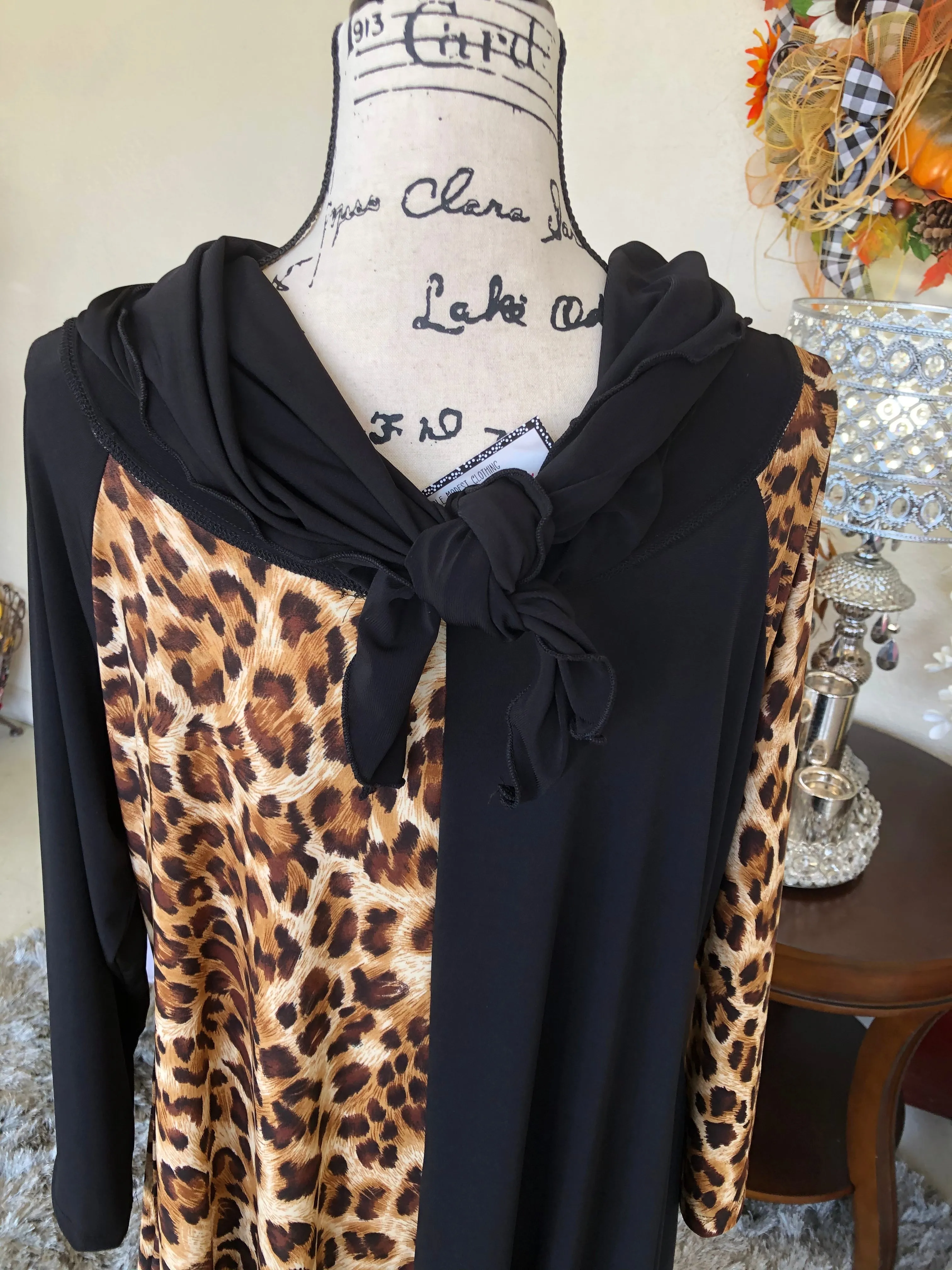 Emma Black and Leopard Contrast Dress (PL)