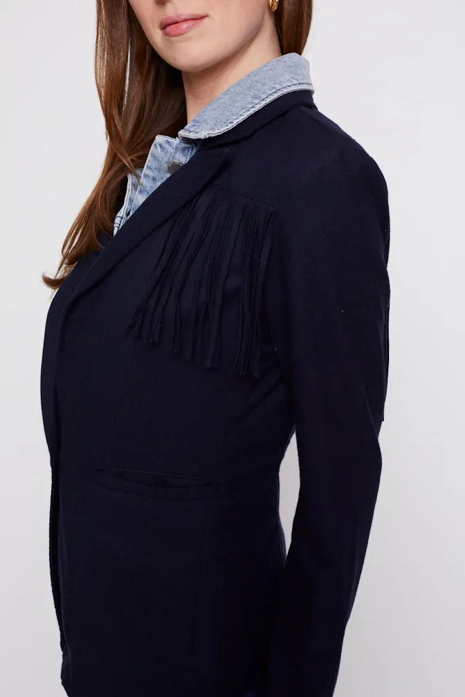 Helen Fringe Blazer in Midnight Navy With Removeable Denim Insert