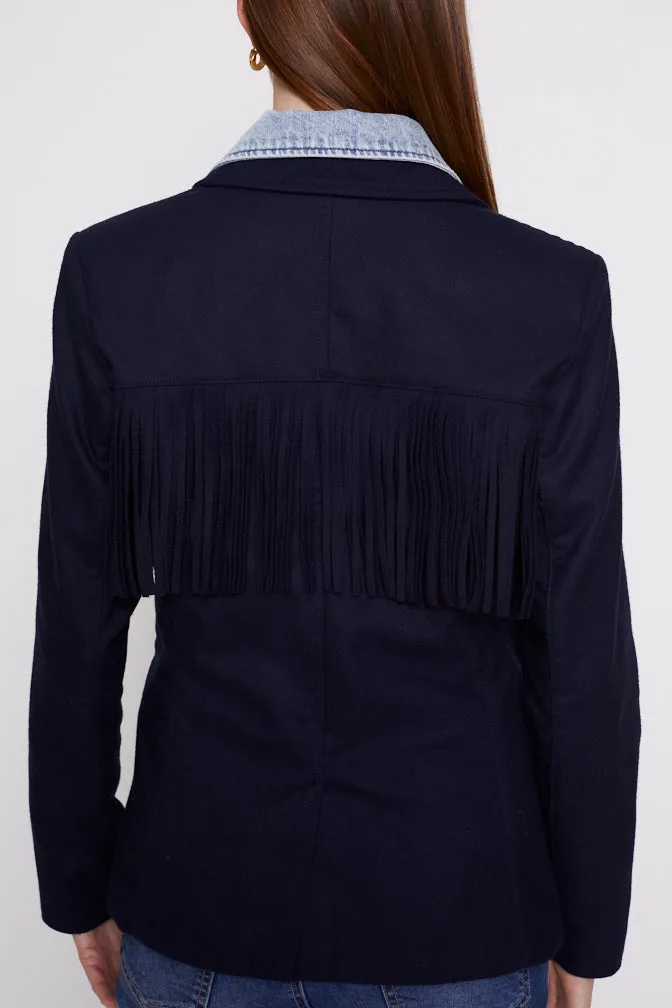 Helen Fringe Blazer in Midnight Navy With Removeable Denim Insert