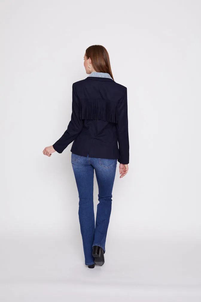 Helen Fringe Blazer in Midnight Navy With Removeable Denim Insert