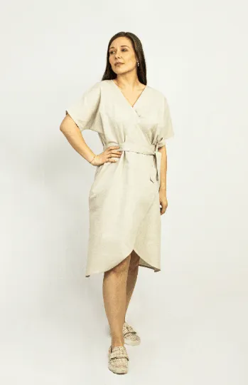 Light Grey linen wrap dress
