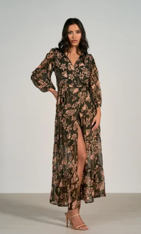Long-Sleeve Wrap Maxi Dress