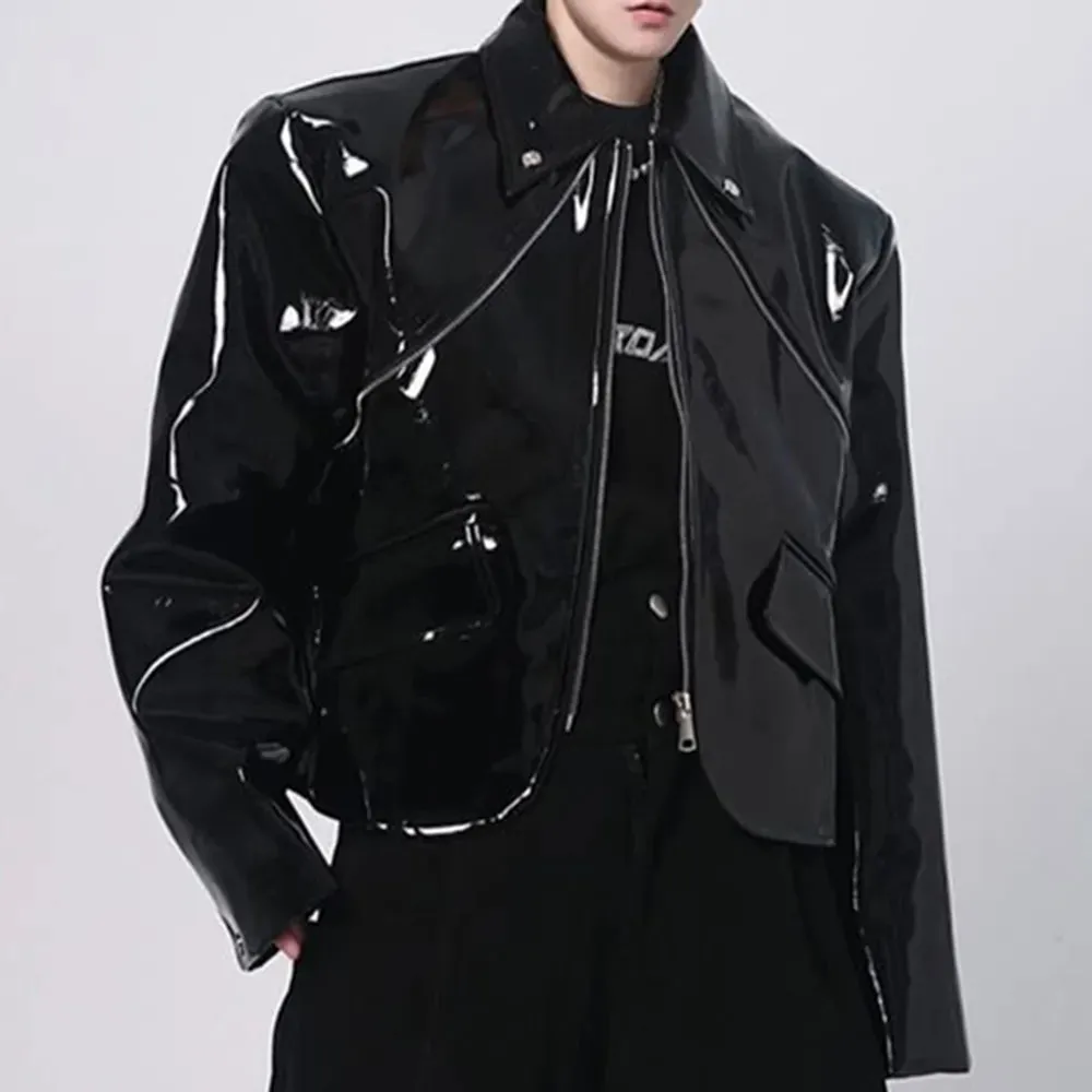 Mens Shiny Elegant British Patent Leather Jacket
