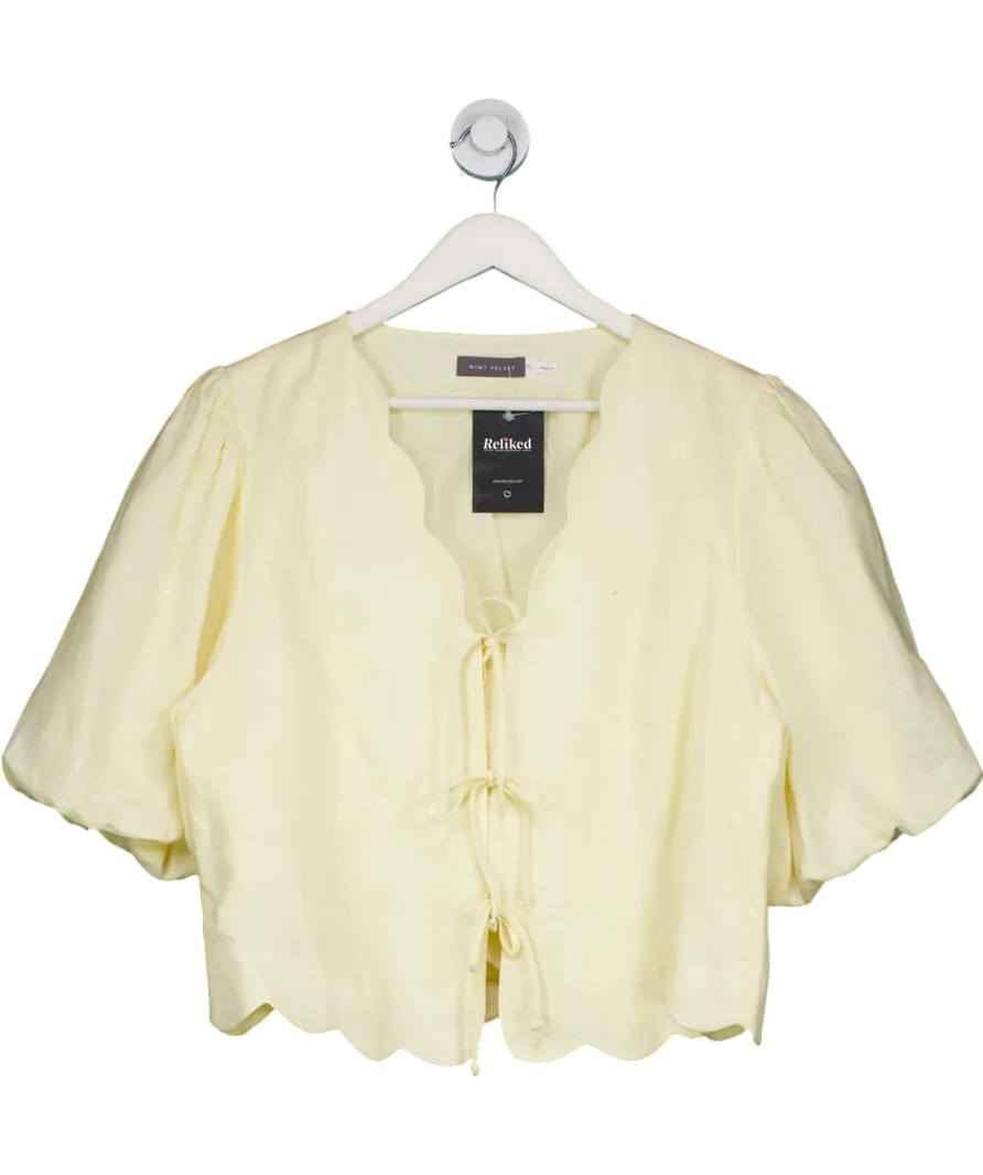 Mint Velvet Yellow Ramie scallop Puff Sleeve Shirt UK XL