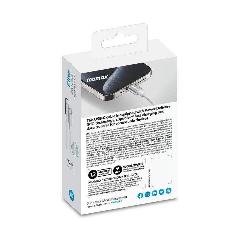 MOMAX 1 Link USB-C to USB-C Charging Cable 100W 2M - USB-IF Certified Fast Charging Heavy Duty - Black