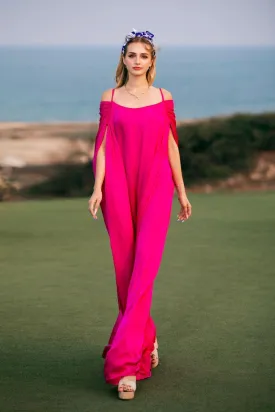 Nina Straight Slit Sleeved Latin Silk Maxi Dress