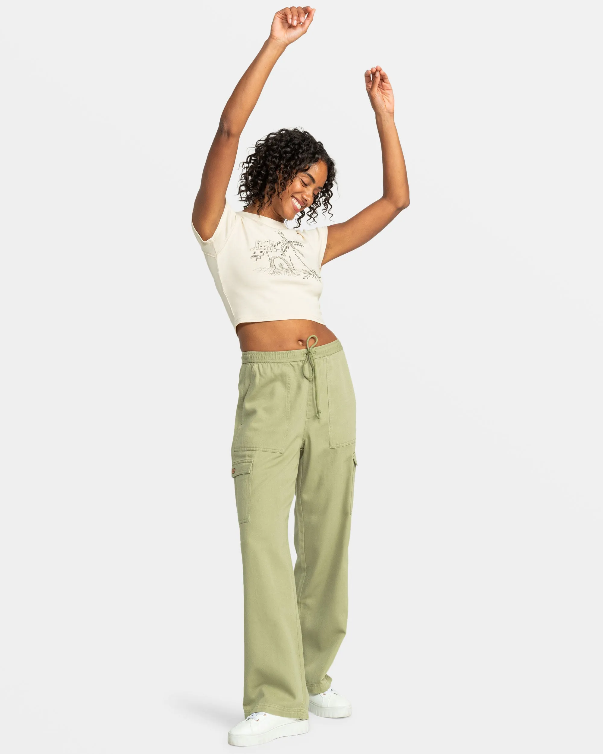 Precious Cargo Twill High Waisted Pants - Oil Green