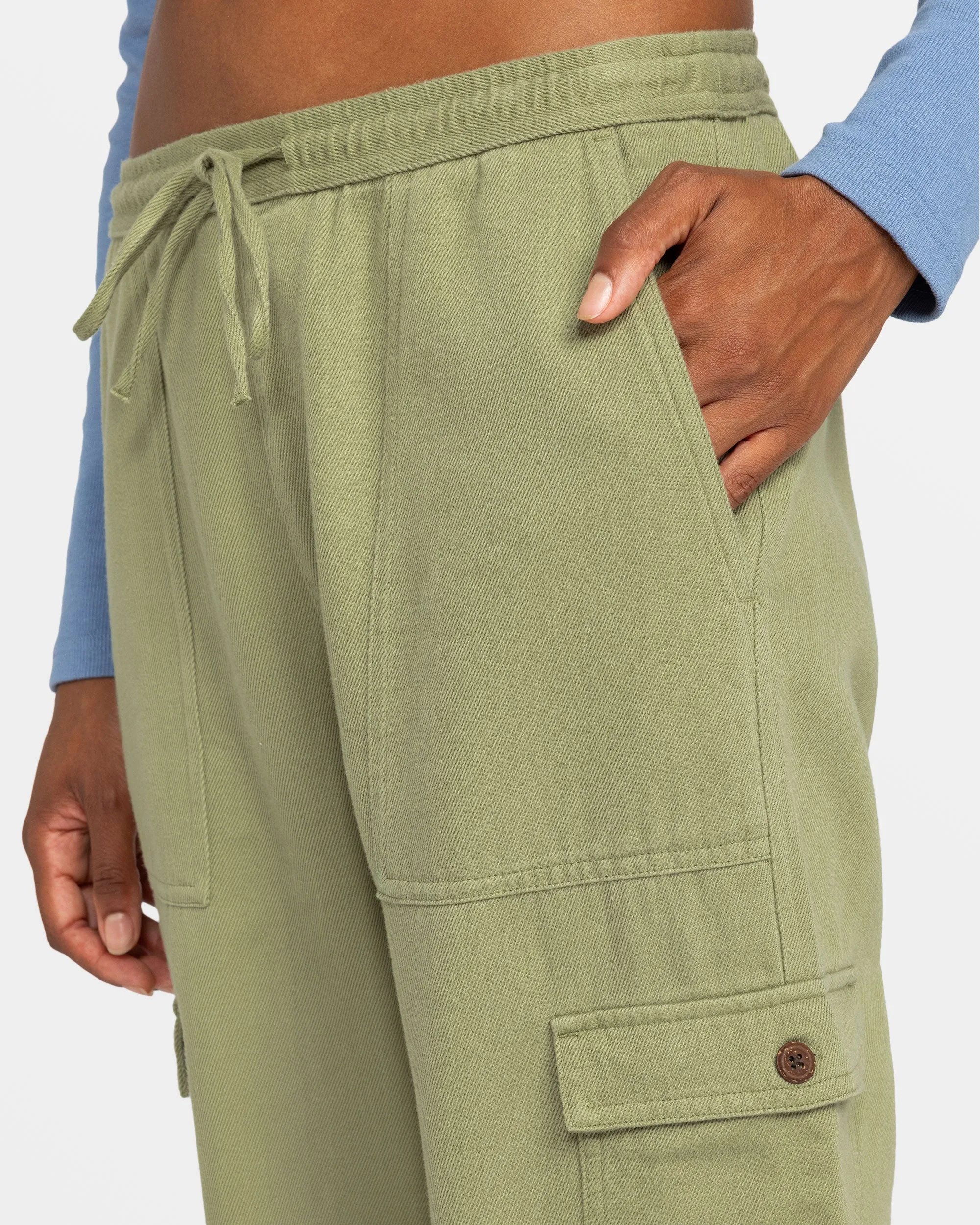 Precious Cargo Twill High Waisted Pants - Oil Green