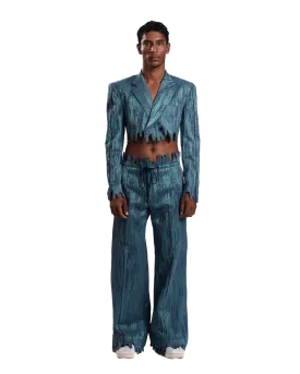 "Ethereal Waves" Cropped Jacquard Blazer