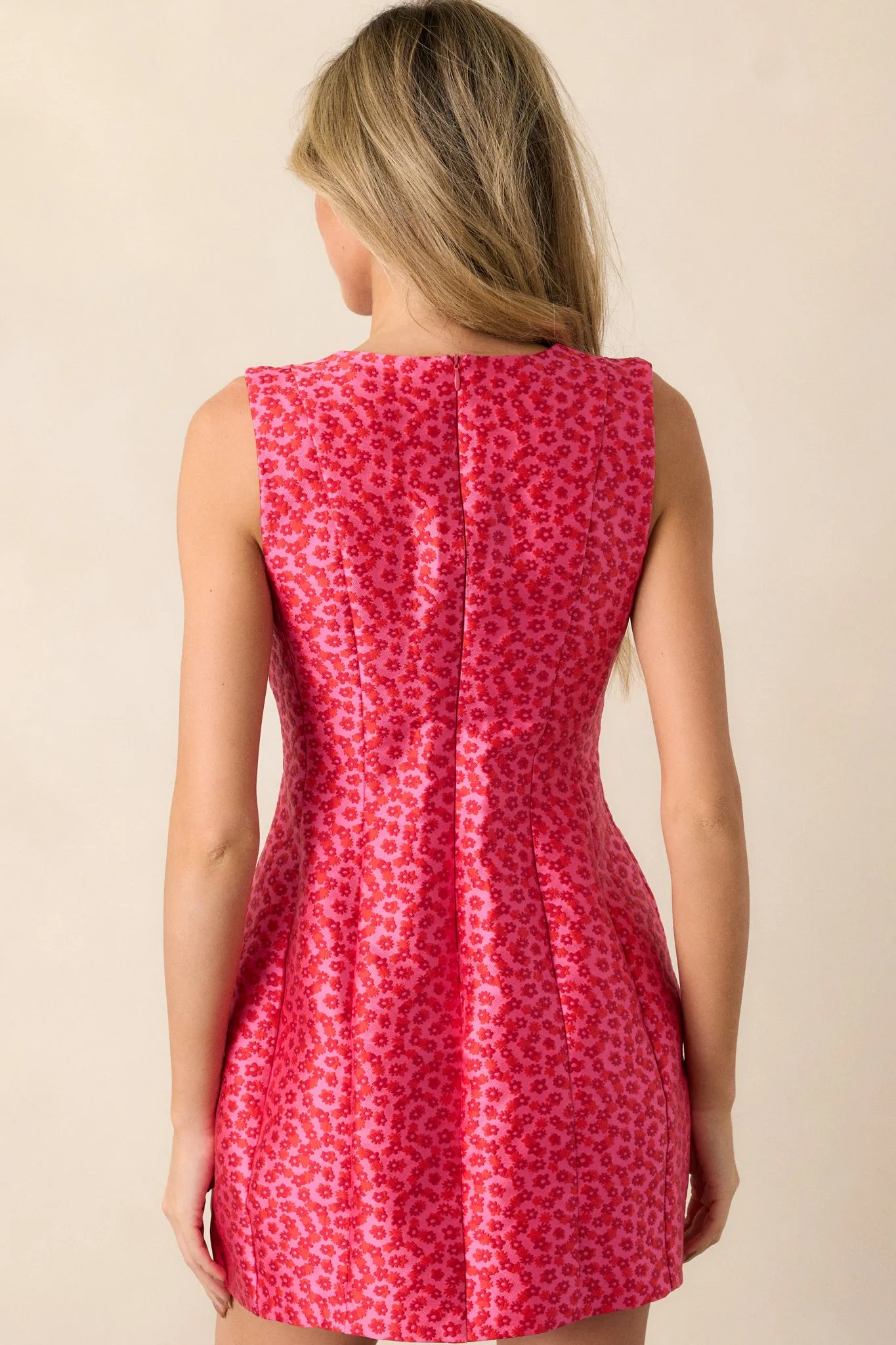Radiant Blossoms Pink Floral Structured Mini Dress