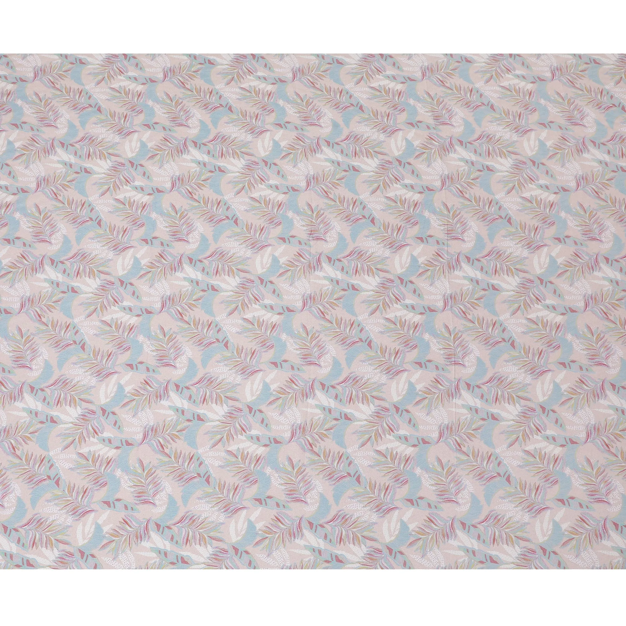 Soft Beige with Multicolor Feather Print Cotton Satin Fabric, 110 cm Width-20067