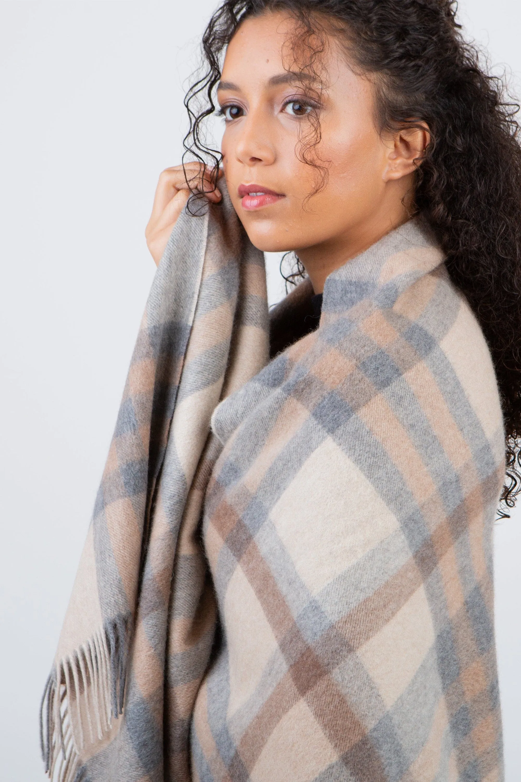 Tartan 2 Cashmere Stole - Natural
