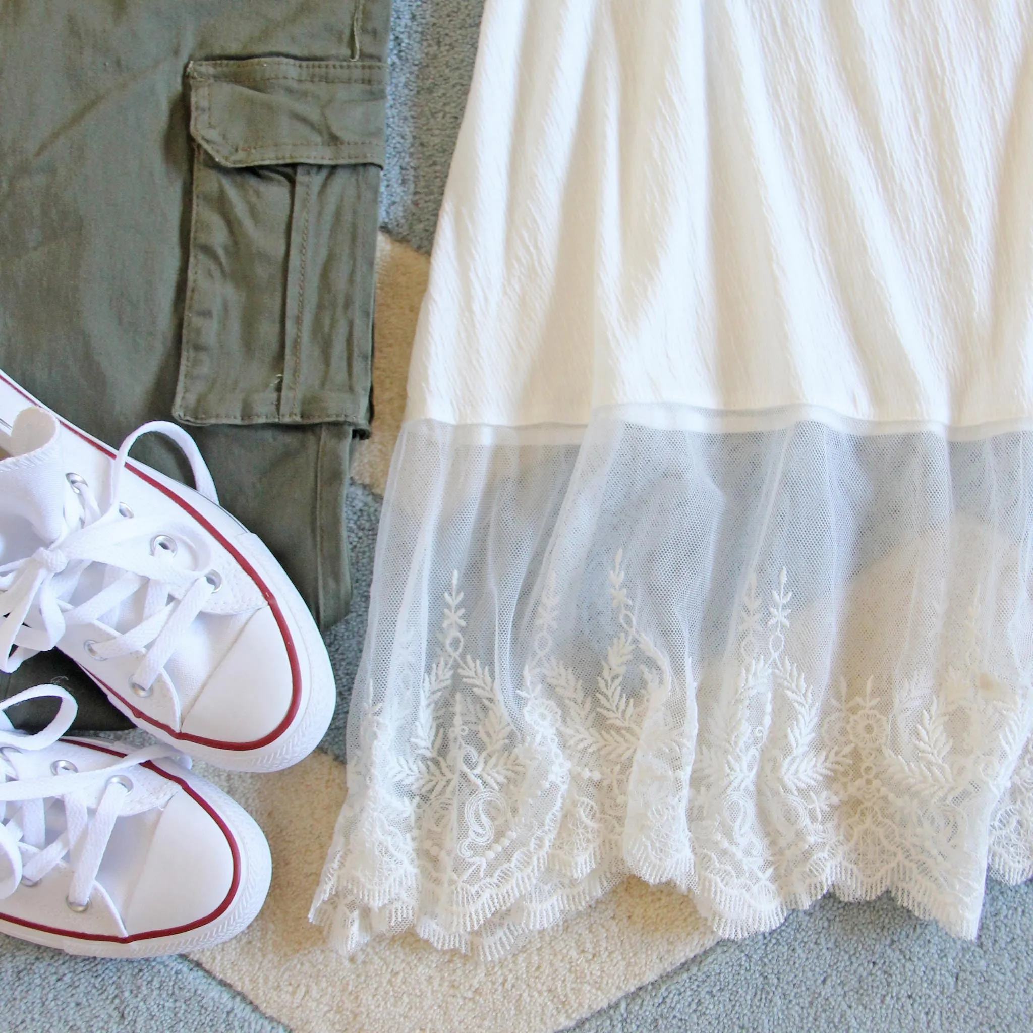 The Lace Hem Layering Tank in White