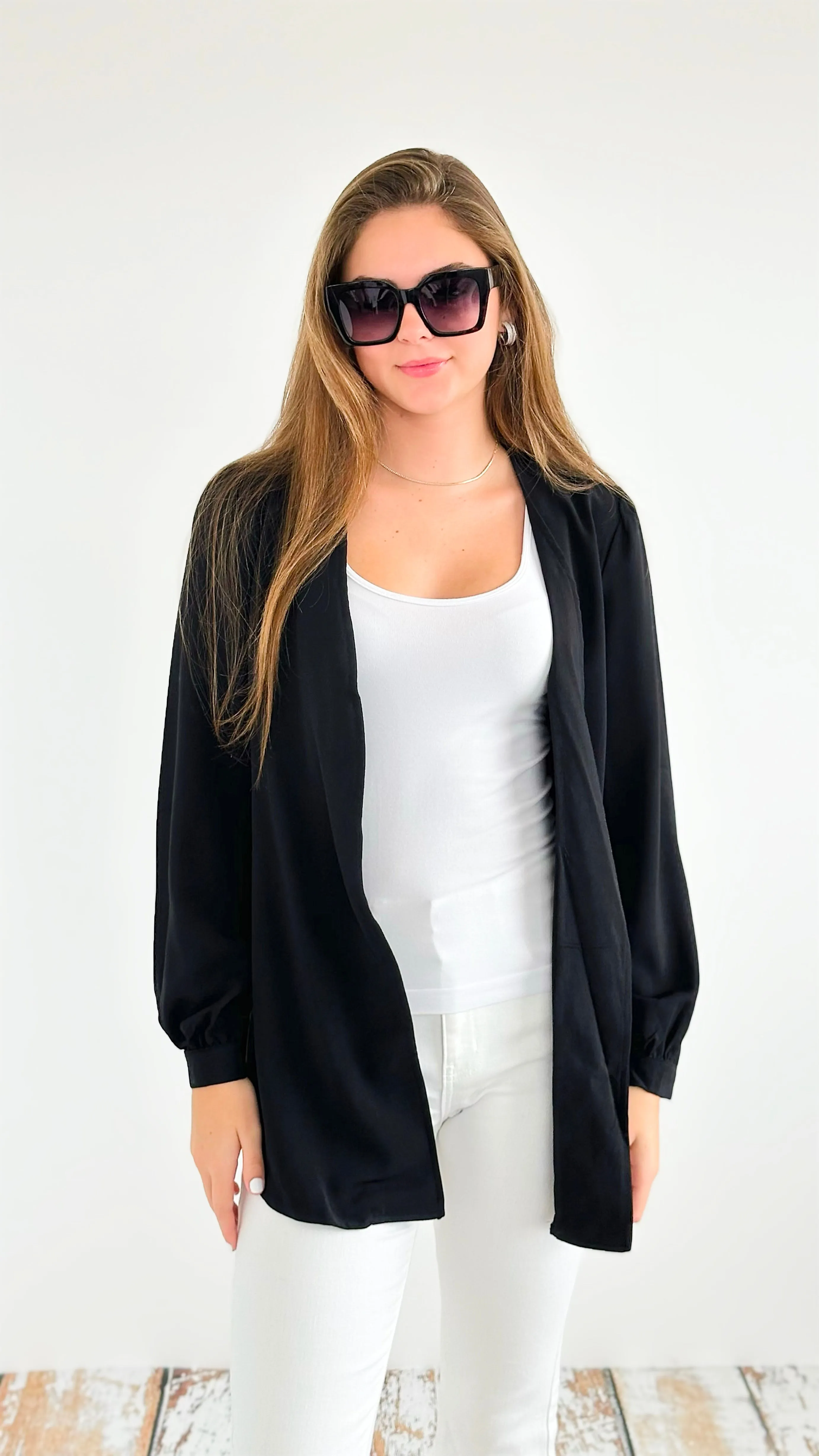 Timeless Elegance Wrap Blazer - Black