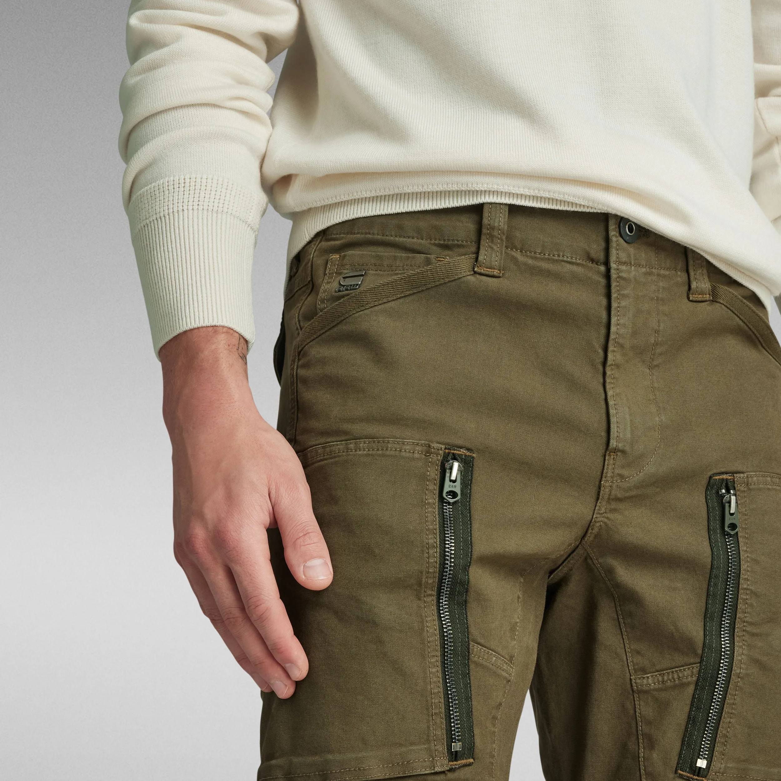 Zip Pocket 3D Skinny Cargo Pants - Dark Olive